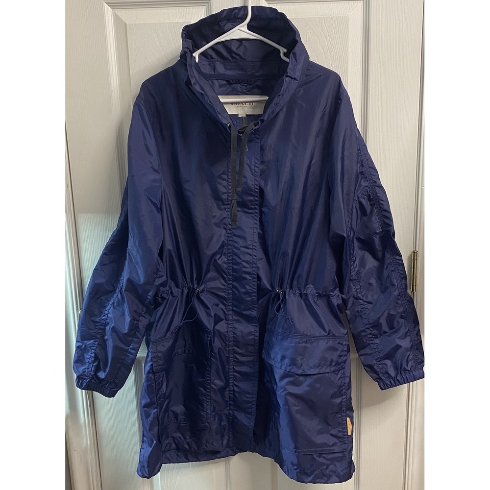 Coach‎ Womens Windbreaker  Jacket Anorak Nylon/Poly Navy Blue Full-zip Coat L